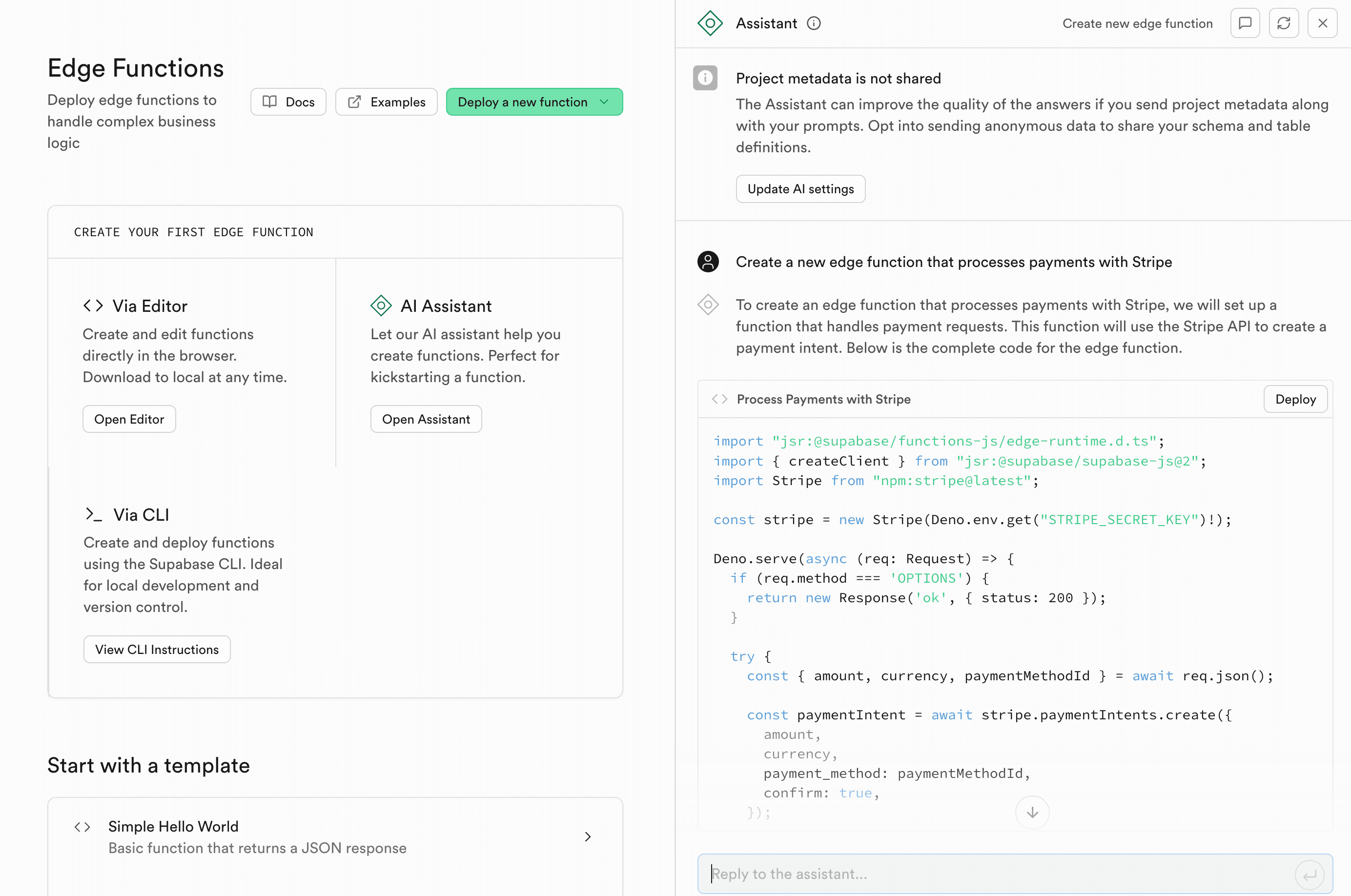 Create Edge Function via AI Assistant